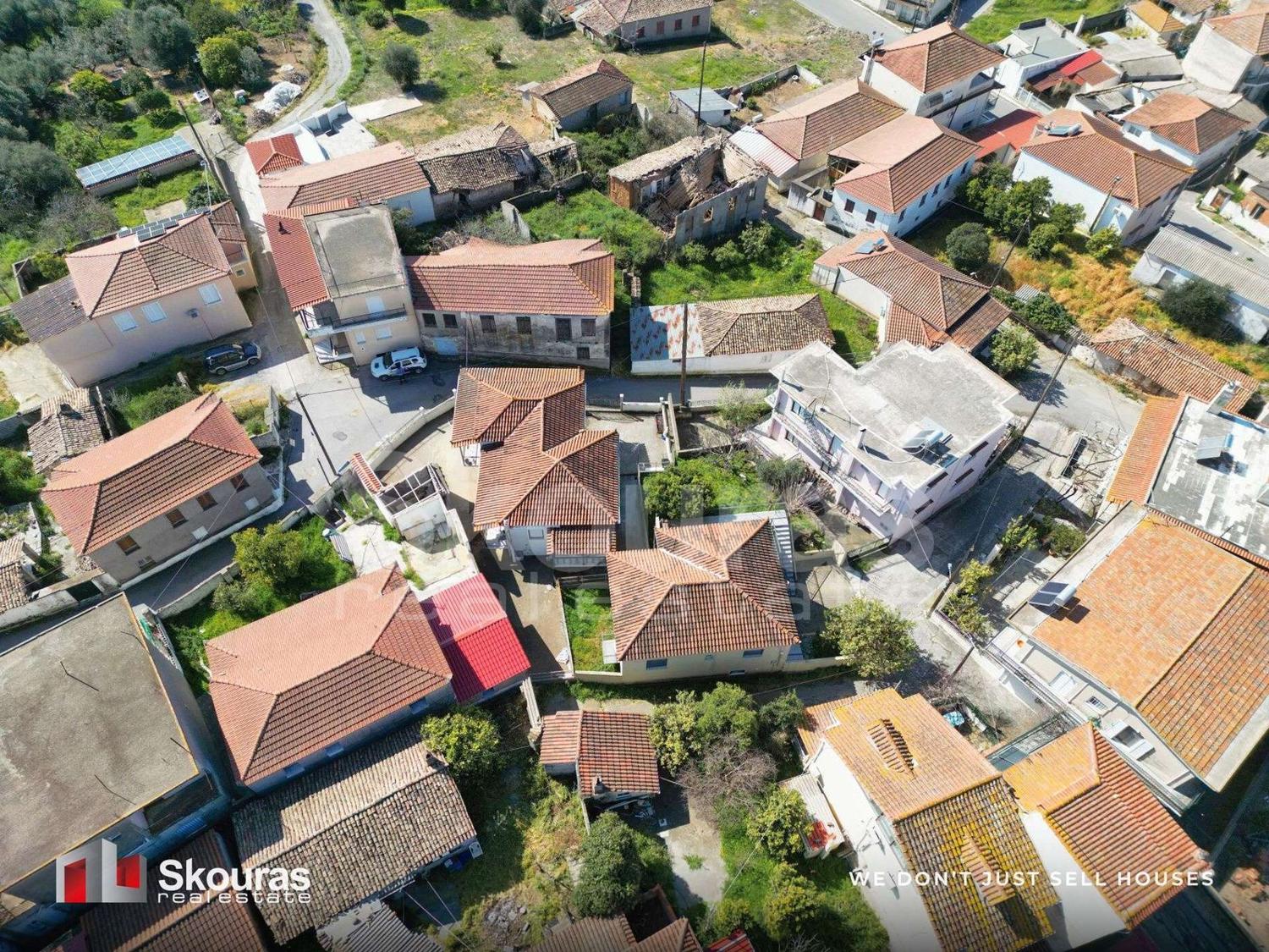 Aerial view of the house in Ammos village, Messinia, Peloponnese