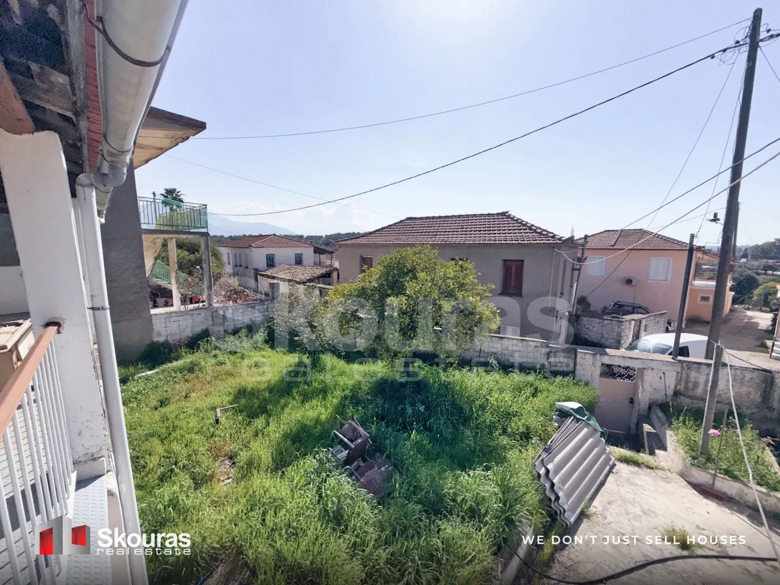 View over the garden toward the hills from the house in Ammos, Messinia